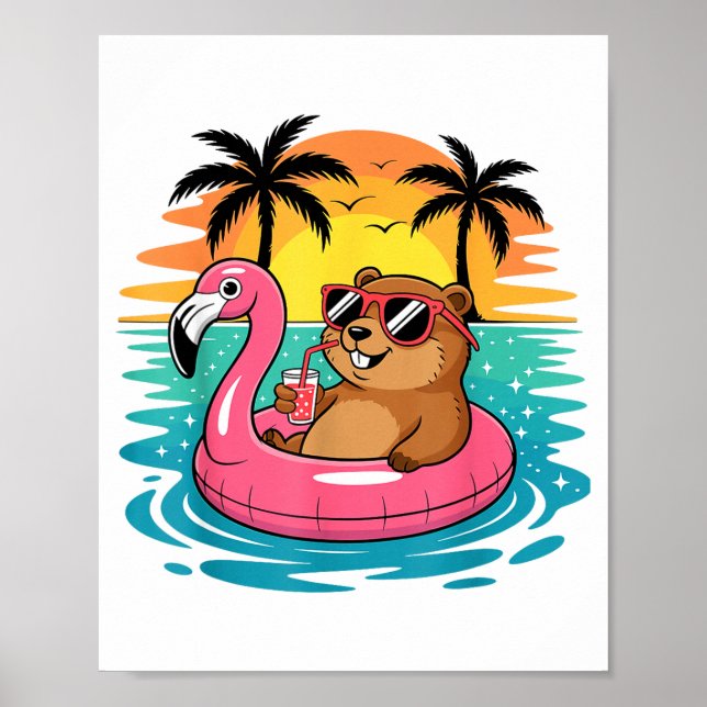 Poster Chão Engraçado do Dia da Marmota Havaiano Flamingo (Frente)