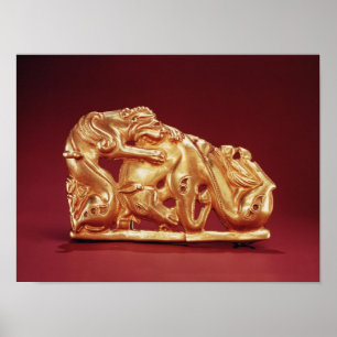 Póster Chapa que descreve um grifo que ataca um cavalo