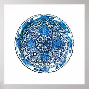 Poster Chapas chinesas antigas, azul-cobalto e branco
