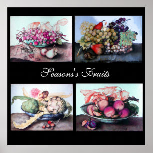 Póster Chapas de fruta/Cerejas,Pêssegos,Uvas, Artichokes