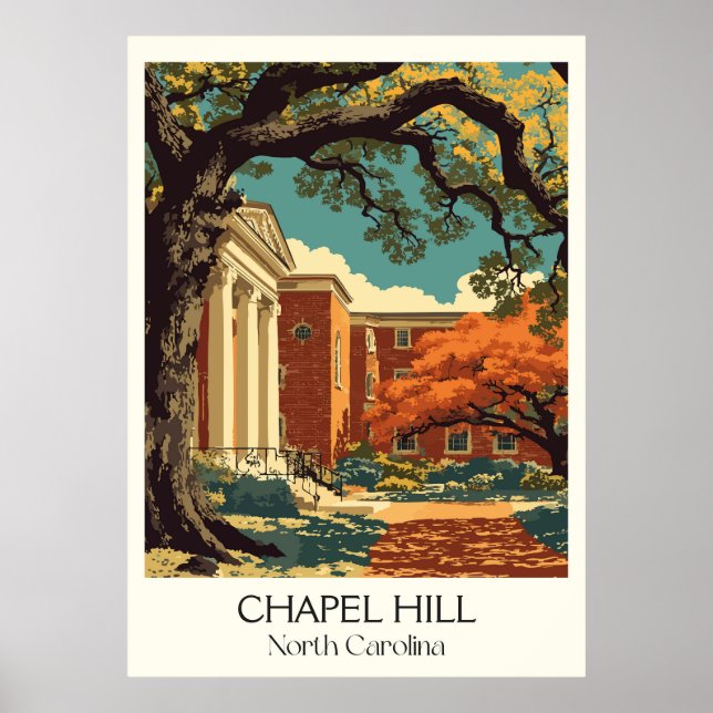 Poster Chapel Hill NC Vintage University Campus Art (Frente)