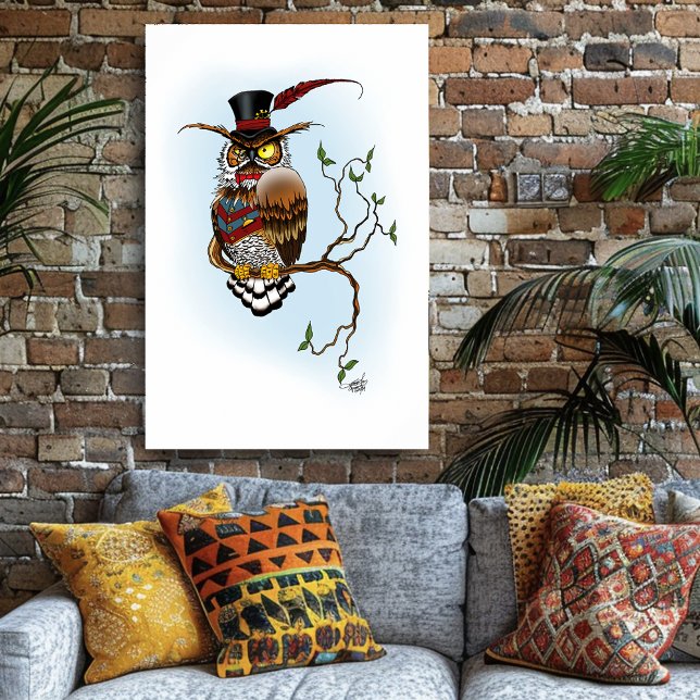 Poster Chapéu Alto de Coruja Dapper Vitoriano Steampunk V (Criador carregado)