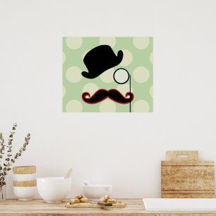 Póster Chapéu, bigode, Monóculo, Pontos - Vermelho Verd