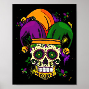Poster Chapéu de Bobo Caveira de Açúcar Mardi Gras Terça-
