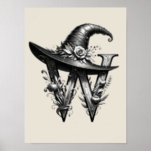 Poster Chapéu de Bruxa Preto Letra W Personalizada Inicia