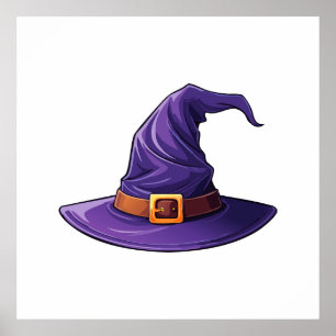 Poster chapéu de bruxa roxo de Halloween