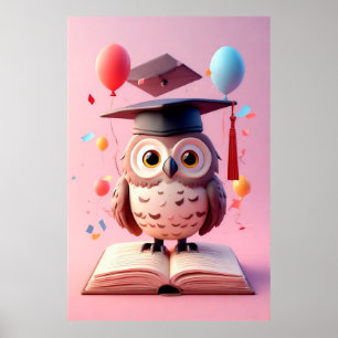 Poster Chapéu de Formatura da Coruja Sábia Empoleirado no
