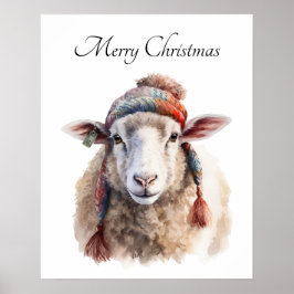 Poster Chapéu de Inverno Ovelha de Natal Texto Personaliz