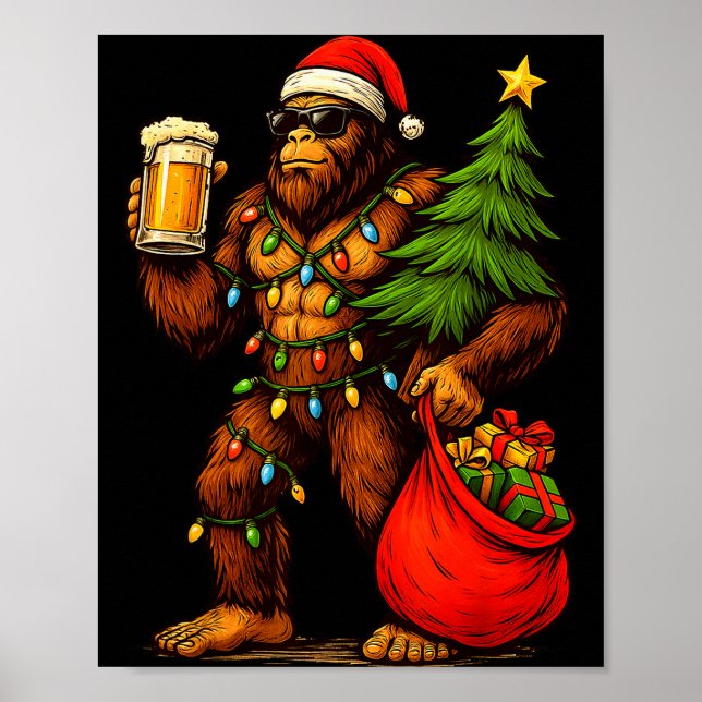 Poster Chapéu de Natal de Pé Grande Engraçado Bebida Árvo (Frente)