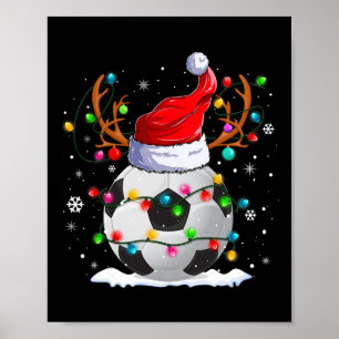 Poster Chapéu de Papai Noel de Futebol Rena Luzes de Nata