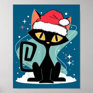 Poster Chapéu de Papai Noel de Gato Moderno de Meados do