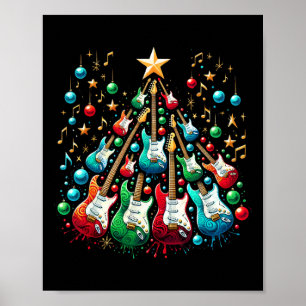 Poster Chapéu de Papai Noel de Guitarra Engraçada Árvore 
