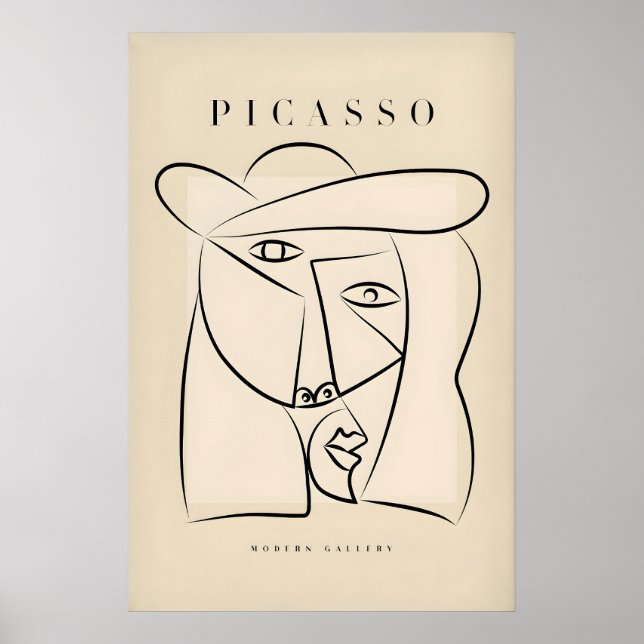 Poster Chapéu de Rosto Abstrato de Picasso Arte de Linha  (Frente)