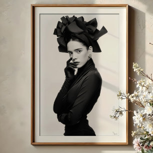 Poster Chapéu Dramático de Fita: Retrato de Moda Elegante
