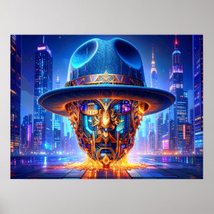 Poster Chapéu Fedora de Paisagem Noturna de Arte de Nova