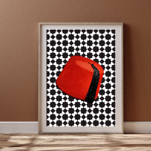 Poster Chapéu Fez Marroquino - Tarboush Vermelho com Azul