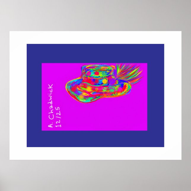 Poster Chapéu Floral com Penas e Pelúcia Arco-íris (Frente)