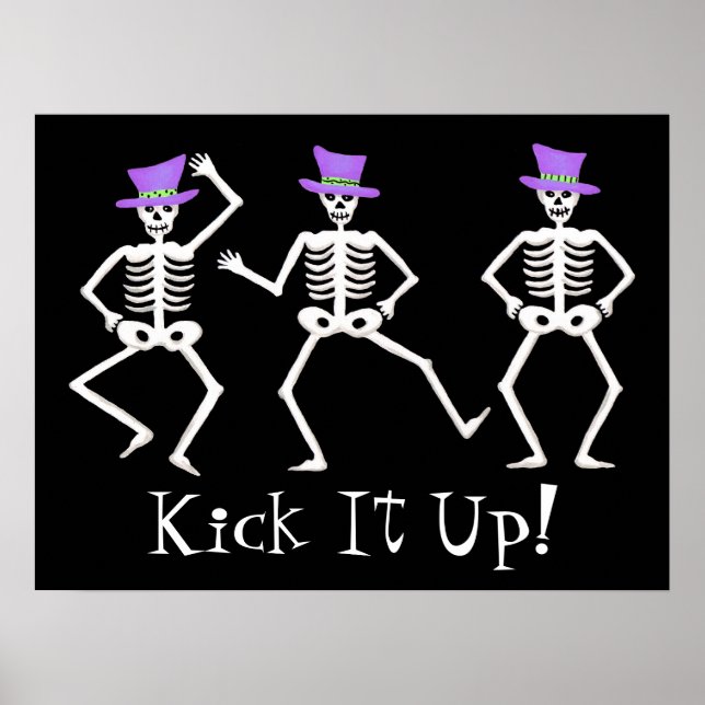 Póster Chapéu Negro Branco Dançando Skeleton Top Hats (Frente)