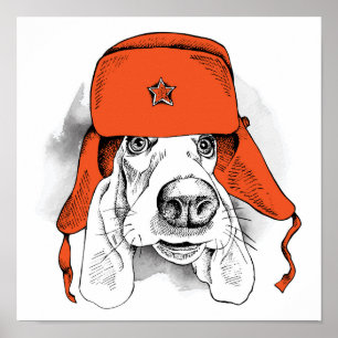 Poster Chapéu vermelho de Basset Hound   Ushanka