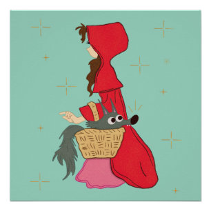 Póster Chapeuzinho Vermelho com Lobo na Cesta