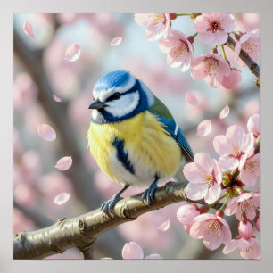 Poster Chapim-azul em Cerejeira em Flor na Primavera