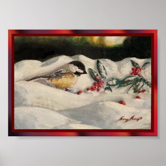 Poster Chapim e Visqueiro na Neve de Natal no Inverno P