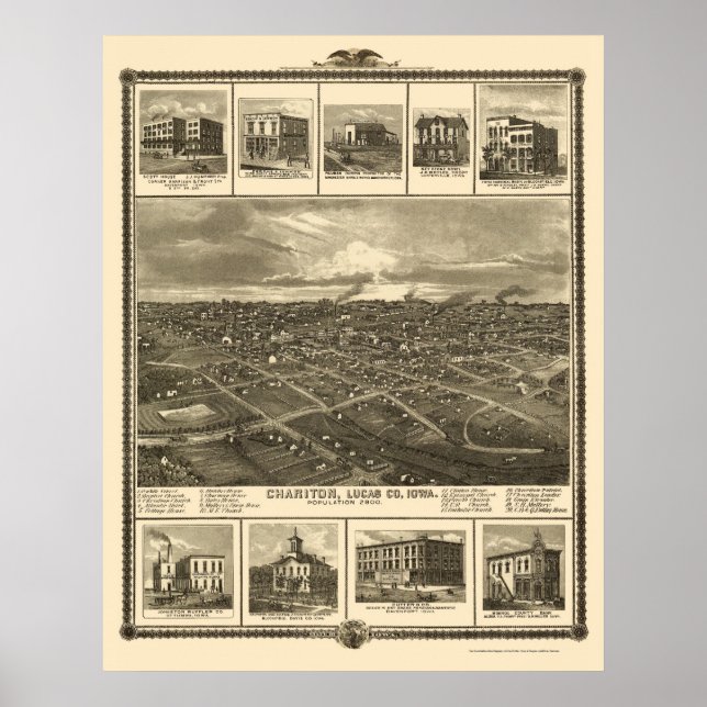 Póster Chariton, Mapa Panorâmico IA - 1875 (Frente)