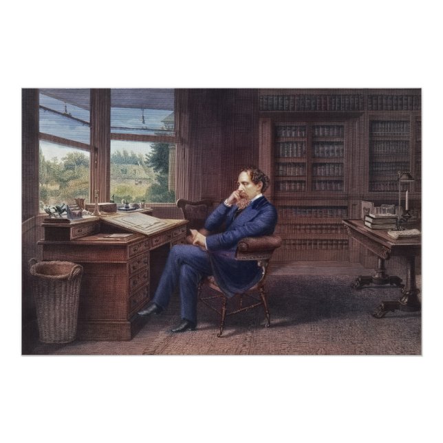 Póster Charles Dickens em seu estudo (Frente)