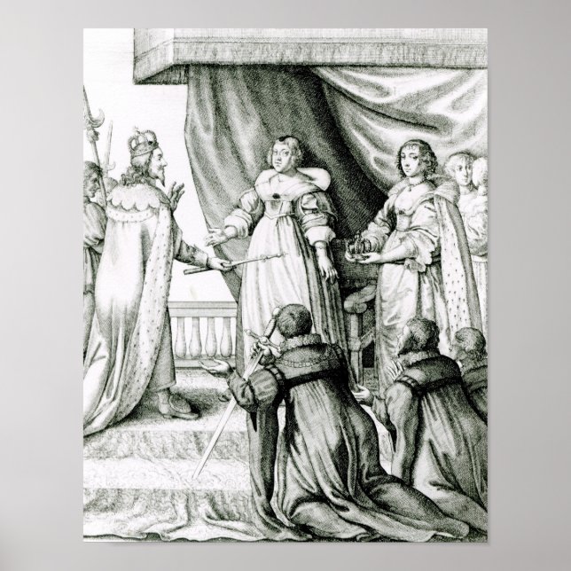 Póster Charles I sendo doado com cetro e coroa (Frente)