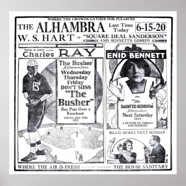 Poster Charles Ray 1920 filme de baseball vintage e poste (Frente)