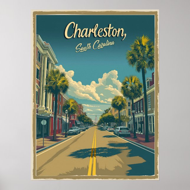 Poster Charleston, Carolina do Sul: A Vintage (Frente)