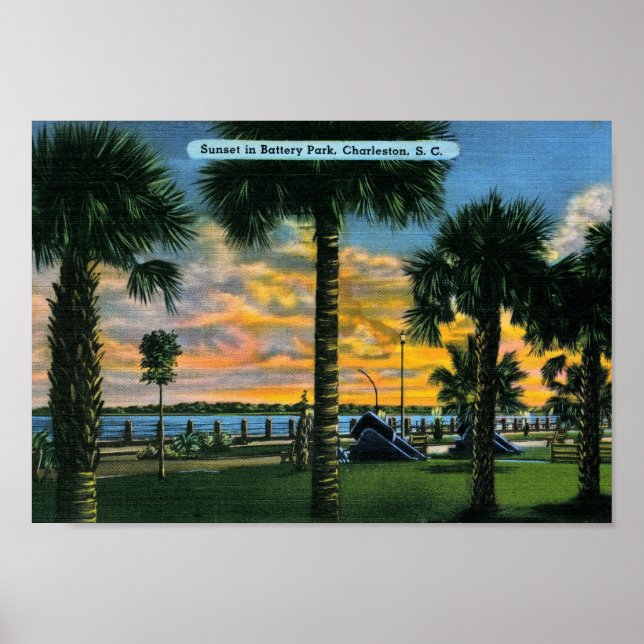 Poster Charleston, Carolina do Sul, Battery Park, Vintage (Frente)