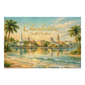 Póster Charleston, Carolina do Sul Praia Vintage, Igreja