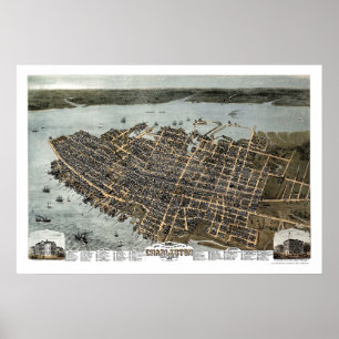 Poster Charleston, mapa panorâmico do SC - 1872