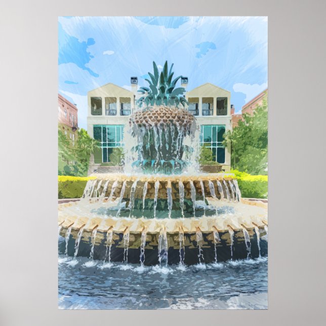 Poster Charleston Pineapple Fountain Watercolor (Frente)