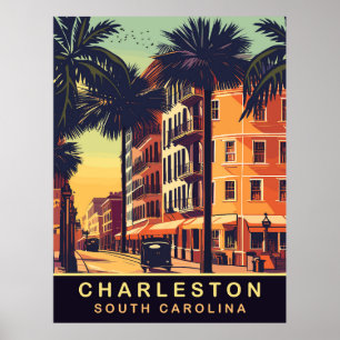 Poster Charleston, Ruas da Cidade, SC, Viagem Vintage