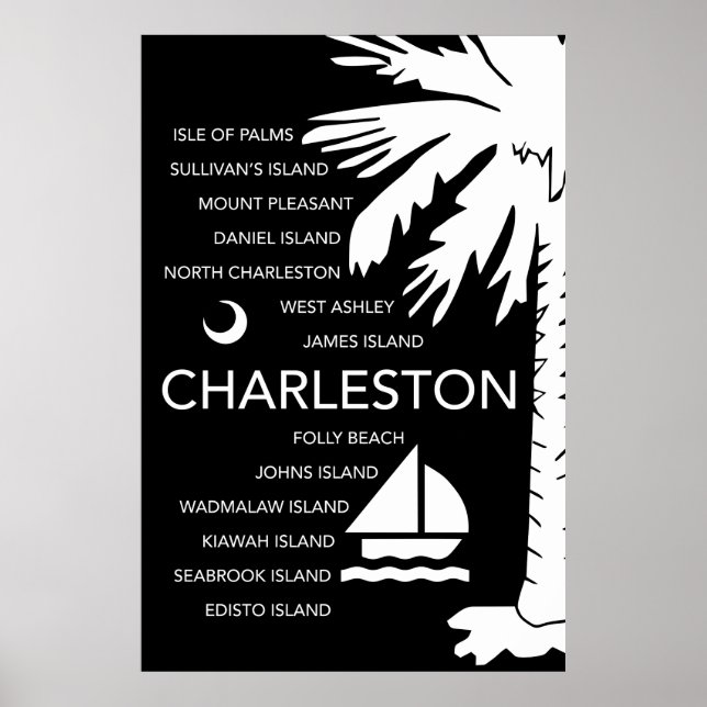 Póster Charleston SC Towns - Preto (Frente)
