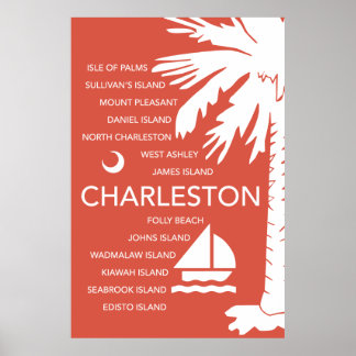 Poster Charleston SC Towns - Vermelho