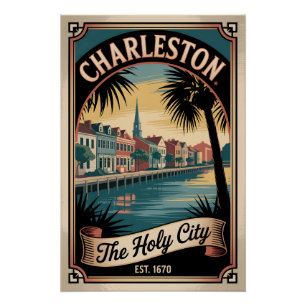 Póster Charleston Vintage Carolina do Sul A Cidade Santa