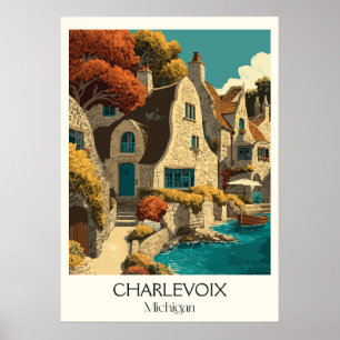 Poster Charlevoix Michigan Vintage Mushroom House Art