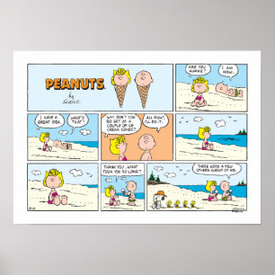 Poster Charlie Brown & Sally Sorvete Na Praia