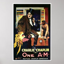 Poster Charlie Chaplin One AM 1916 Filme Clássico