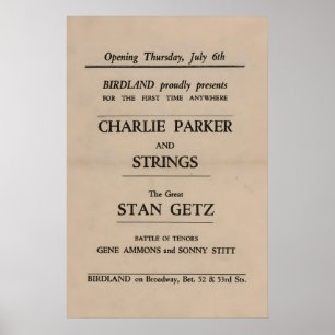 Poster Charlie Parker - Stan Getz pôster de jazz - Birdla