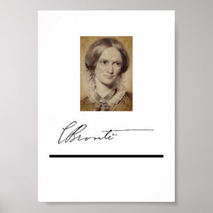 Poster Charlotte Brontë - retrato e assinatura