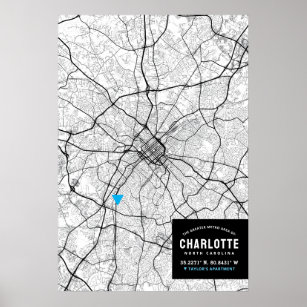 Poster Charlotte, C City Map + Marcar Sua Localização