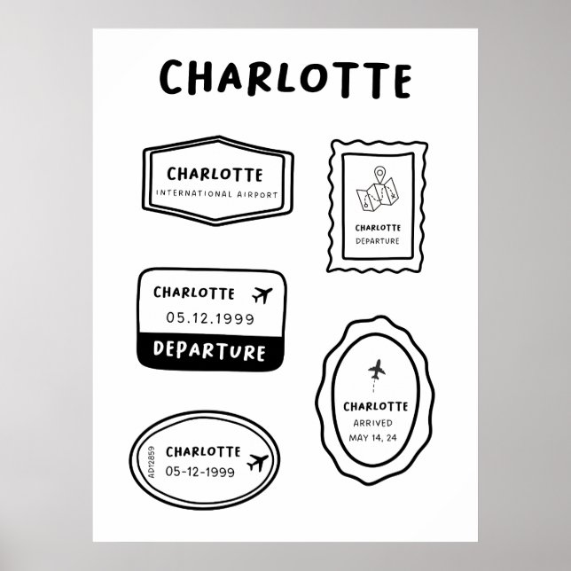 Poster Charlotte - Coleção de Carimbos de Viagem | Minima (Frente)