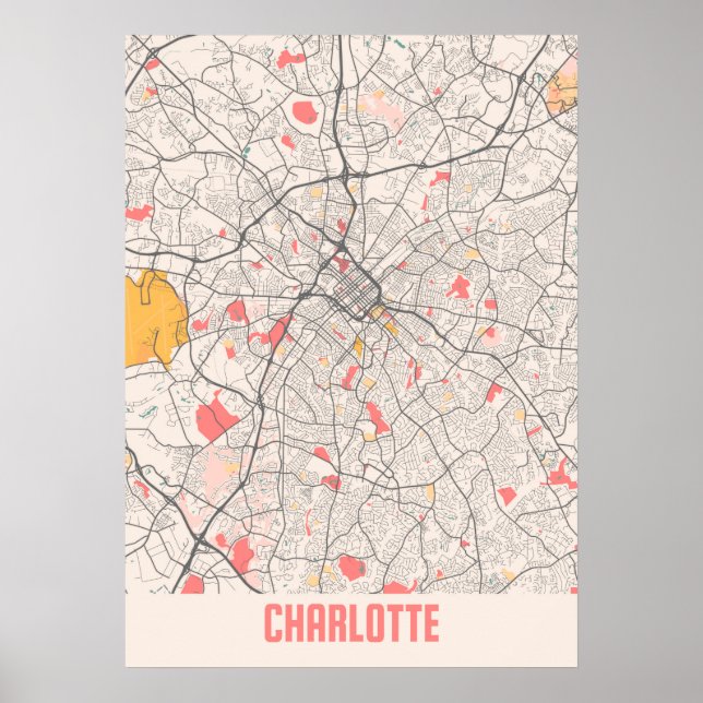 Poster Charlotte - Mapa da Cidade de Chalk na Carolina do (Frente)