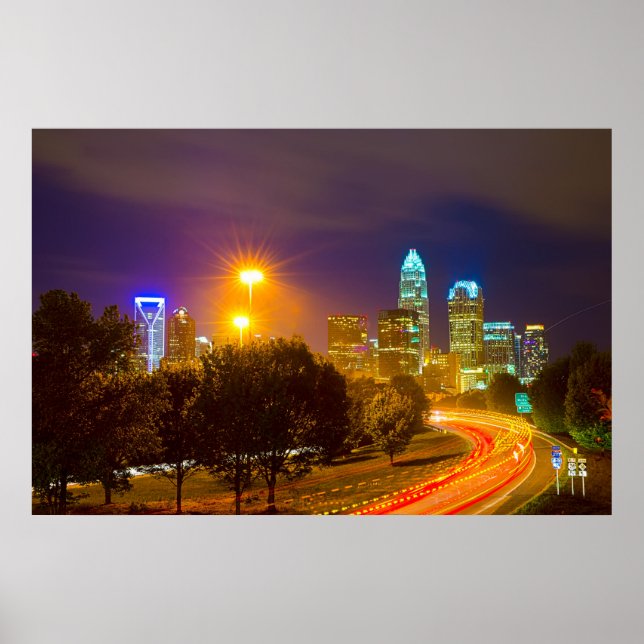 Póster Charlotte NC Skyline (Frente)