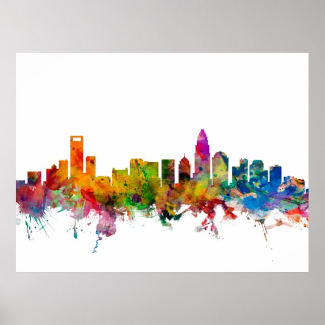 Póster Charlotte North Carolina Skyline (Frente)