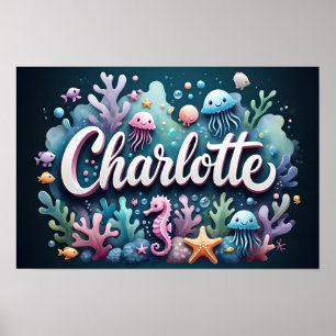 Poster Charlotte Ocean Nursery Animais Submarinos